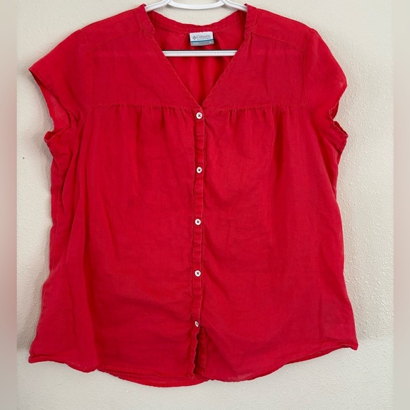 COLUMBIA Red‎ Linen Cap Sleeve Blouse Size XL. - Picture 1 of 6